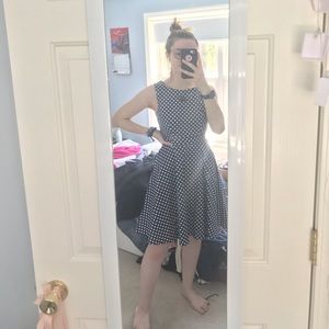 Acevog Black and White Polka Dot Midi Dress